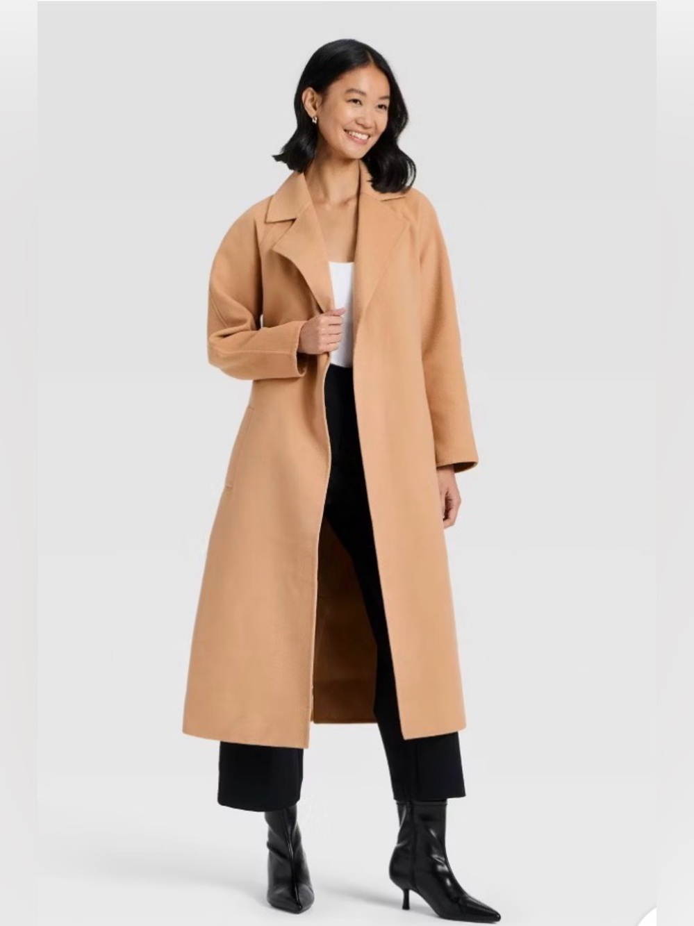 NWT • A NEW DAY • Double Face Belted Wrap Coat Classic Belted Camel Coat - Picture 7 of 11